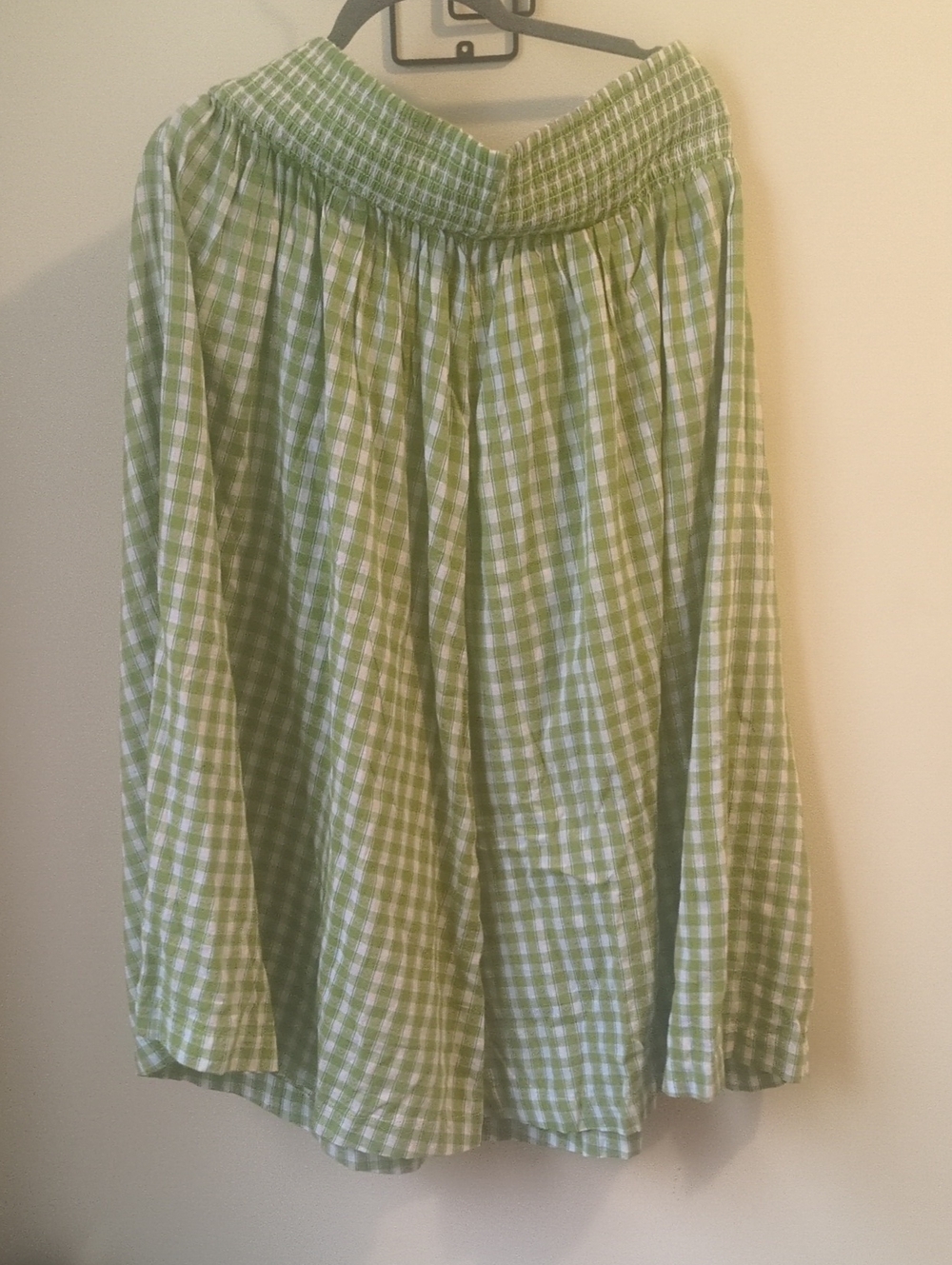 Green Gingham Smocked Waist Midi Skirt - Women